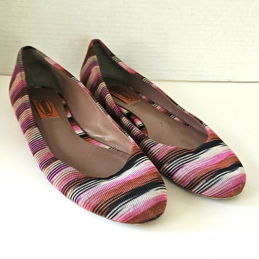 Missoni Womens Striped Fabric‎ And Leather Ballet Flats Size 38
